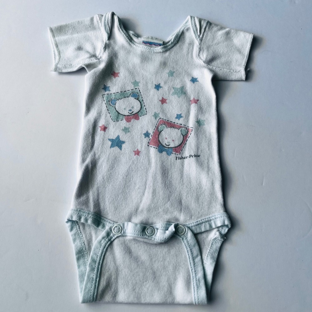 Vintage Fisher-Price Teddy Bear Bodysuit Newborn Made in USA Cotton